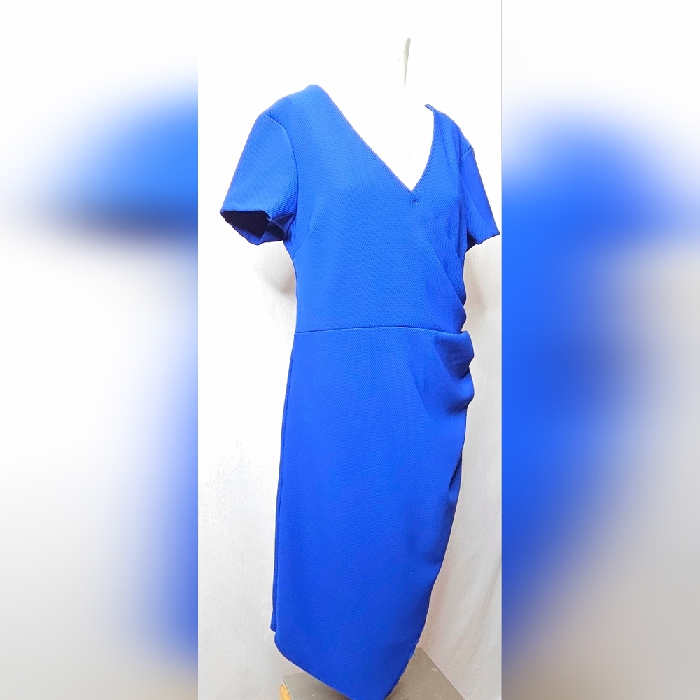 Bisou Bisou Cobalt Blue Ruched Sheath Cocktail Dress Size 14 - Picture 3 of 10
